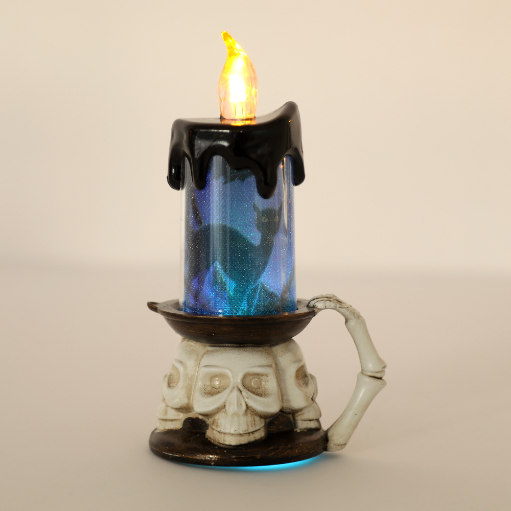 Candelabro de calavera luminosa luz de vela gato negro