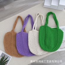 手工编织包韩版慵懒风手提单肩包森系纯色棉线镂空包水桶包包女