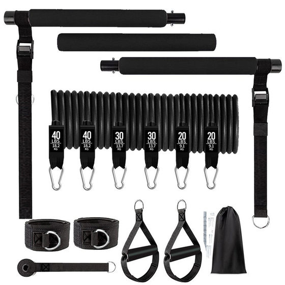 Factory direct supply yoga fitness bar 180 pounds reinforced resistance band adjustable Pilates bar tension rope suit