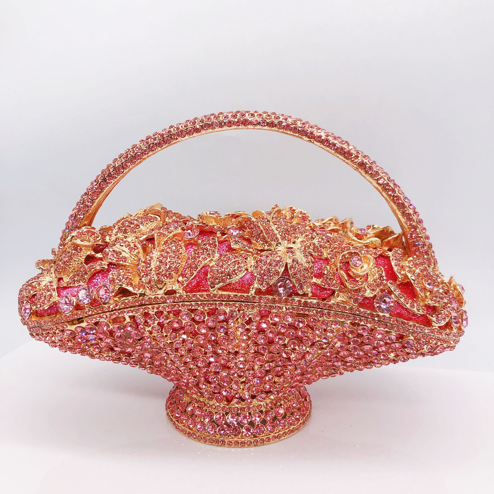 Túi clutch nữ đính kim cương giả hình giỏ hoa, xách tay dự tiệc, đeo chéo một bên vai — 1 # màu hồng, 2 # vàng trắng, 3 # màu bạc, 4 # Champagne