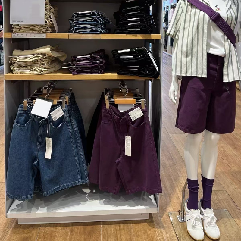 Uraz Women's 2025 Spring and Summer Denim Style Bermuda Shorts Washed Products Medium Pants Five-Point Pants E476946