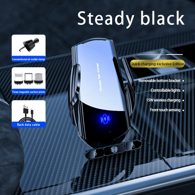 Cross-Border Car Mobile Phone Holder Charger Suitable for Huawei Apple Samsung Xiaomi Wireless Charging Navigation Holder (Car phone holder) - black-air-outlet-15w-wireless-charging-magnetic-charging-infrared-induction