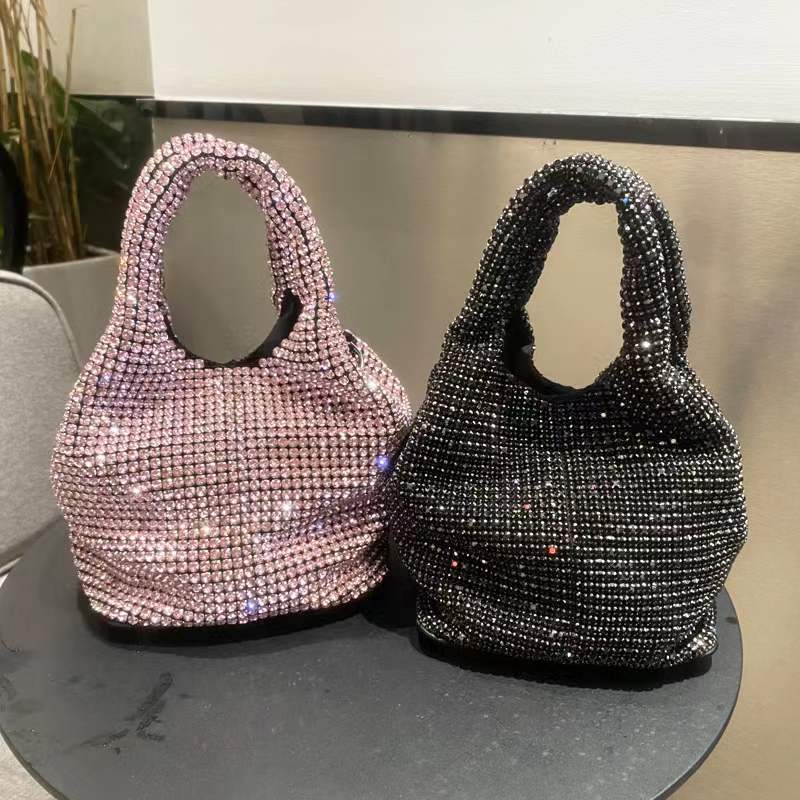 501g Weight Nylon Lining Material Magnetic Buckle Closure Type Double Shoulder Straps Strap Type Handbag Bags Type Women's Small Autumn Rhinestone Vintage Style Handbag