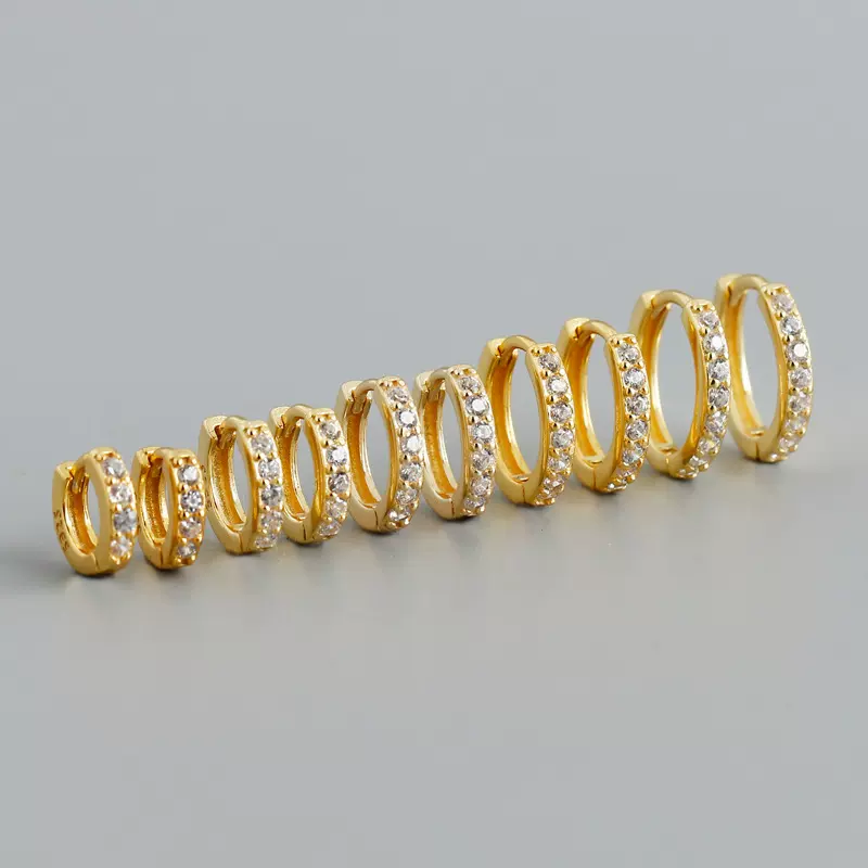 EH1265跨境欧美镶锆石圆圈形个性时尚S925银耳扣耳环多尺寸耳圈女