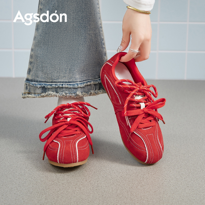 Augustion zapatos de entrenamiento alemanes planos rojos para mujer 2025 nuevos zapatos de ballet de verano Forrest Gump zapatos deportivos ligeros casuales