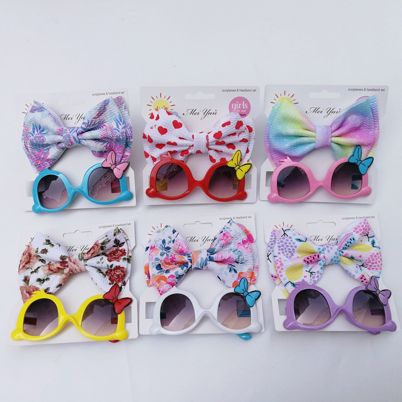Children's Hairband Sunglasses Set Girls Bow Headband Jewelry Glasses Two-Piece Sunglasses Anti-UV