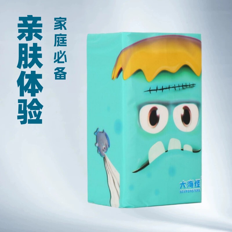 Big Monster Classic Tissue Paper 4 Packs Natural Unscented Facial Tissues Whole Box 5-Ply Thickened Extractable Facial Tissues