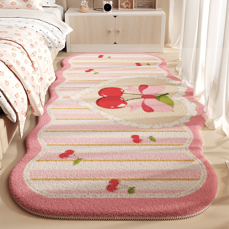 New Cartoon Cashmere Cold-proof Non-slip Bedside Carpet Bedroom Dirt-resistant Easy-to-take-care Bedfront Special-shaped Mat Children's Room Decor_voghion.com
