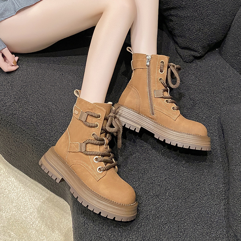 Martin short spring and autumn single bo, 2024 new cotton shoes, winter plush women's true soft leather motorcycle_voghion.com