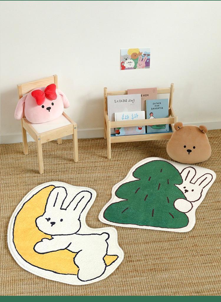 Korean-style cute bunny bathroom mat, absorbent faux cashmere mat, non-slip and easy-to-clean foot mat for bathroom entrance