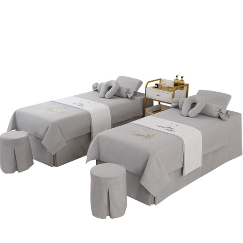 High-end cotton-linen beauty bedspread four-piece set, dedicated to beauty salon, shampoo bed cover, massage therapy bed cover wholesale