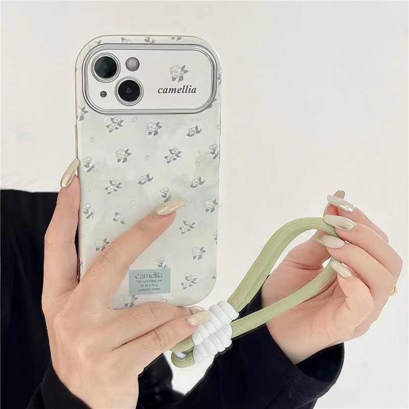 Flor de pantalla completa verde claro degradado para iPhone 13 cuerda de mano 15ProMax Apple 14 funda para teléfono móvil 12 mujer 14PM
