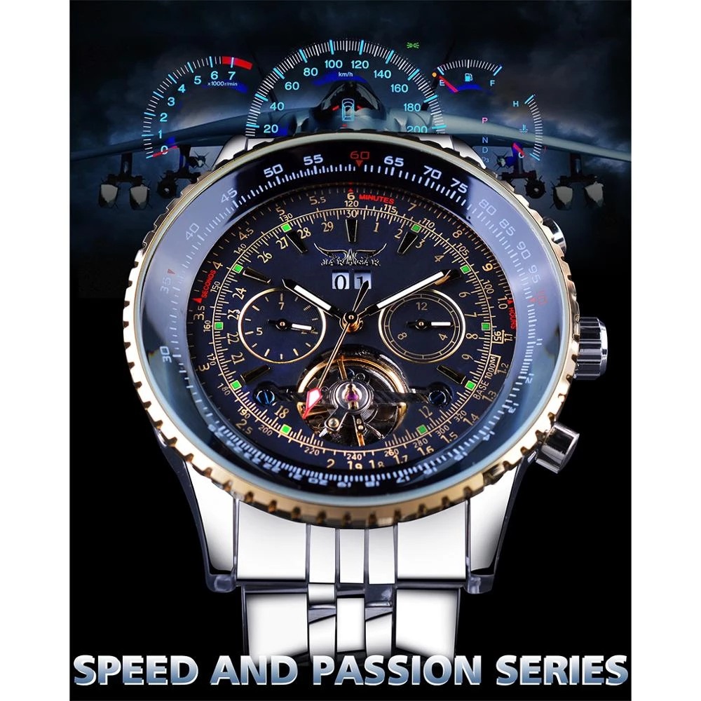 Jaragar large dial tourbillon mechanical watch Men's fashion casual steel band watch with calendar_voghion.com