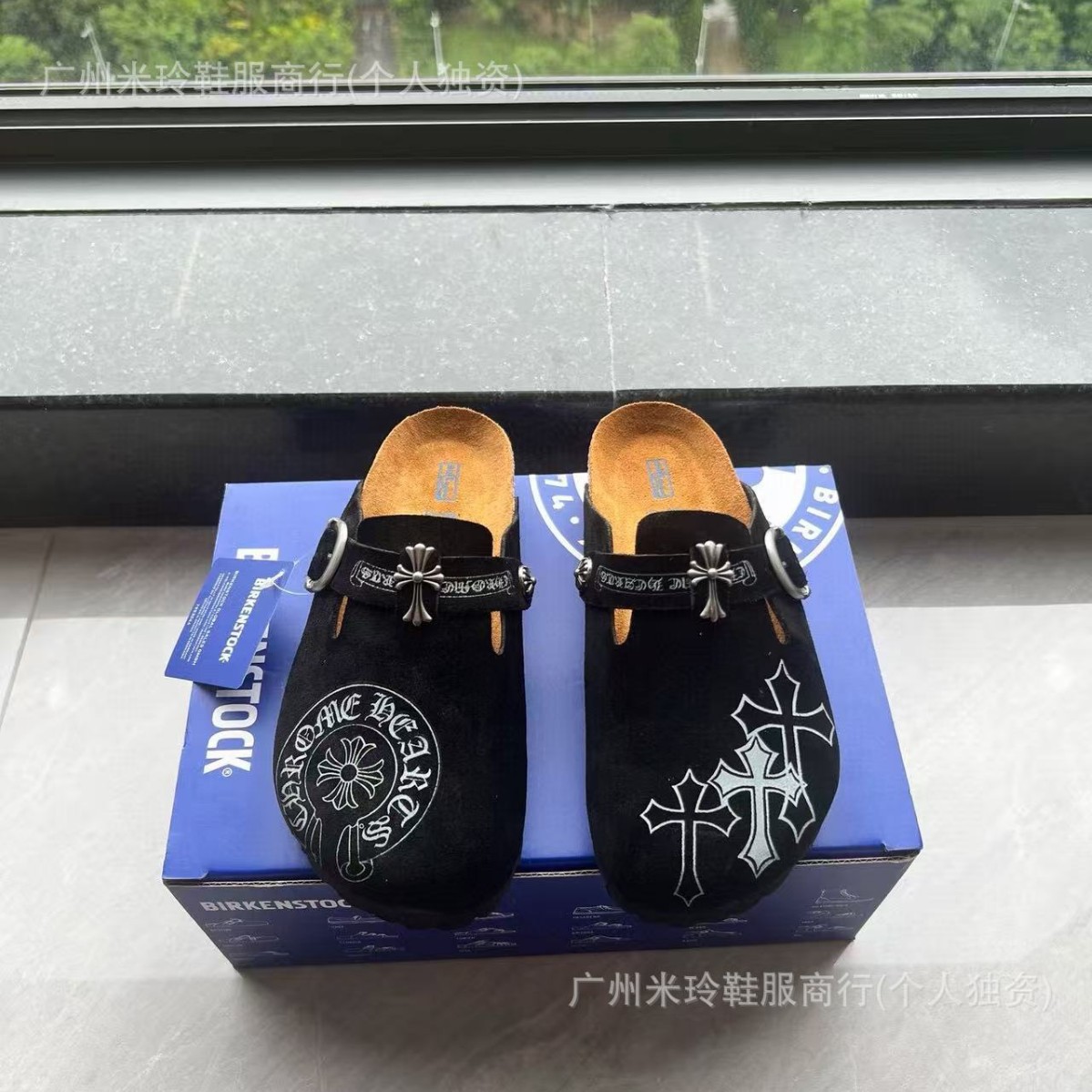 真皮版博肯克罗芯联名25新款大码外贸博肯包头拖鞋情侣款印花拖鞋