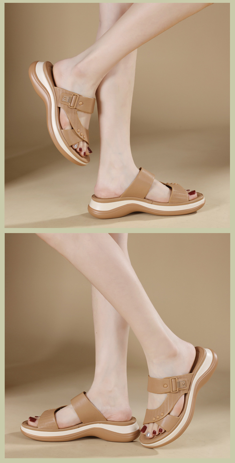 Dép sandal nữ xỏ ngón đế dày chống trơn mùa hè 2026 — Màu đen, Màu camel, Màu mơ chi tiết 5