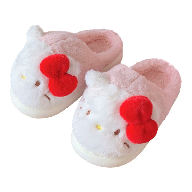 Плюшевые детские тапочки Hello Kitty, полуоткрытая пятка, светло‑розовые, размеры 30–35