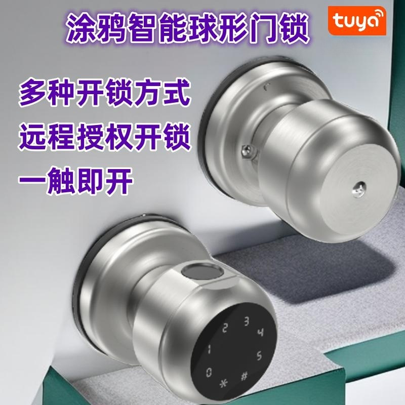 跨境专卖涂鸦智能球锁小程序蓝牙指纹钥匙家用球形密码锁门锁批发