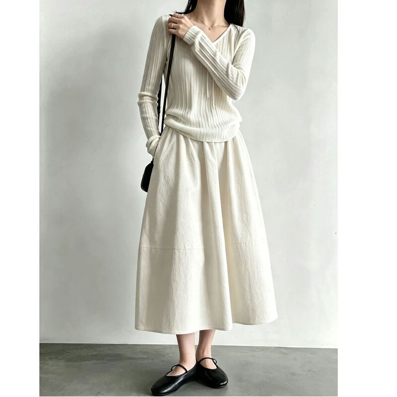[3 Skirt Lengths + Pure Cotton] Women's Floral Bud Midi Skirt, 2026 Autumn Collection, Versatile Elastic High-Waisted Mid-Length Skirt