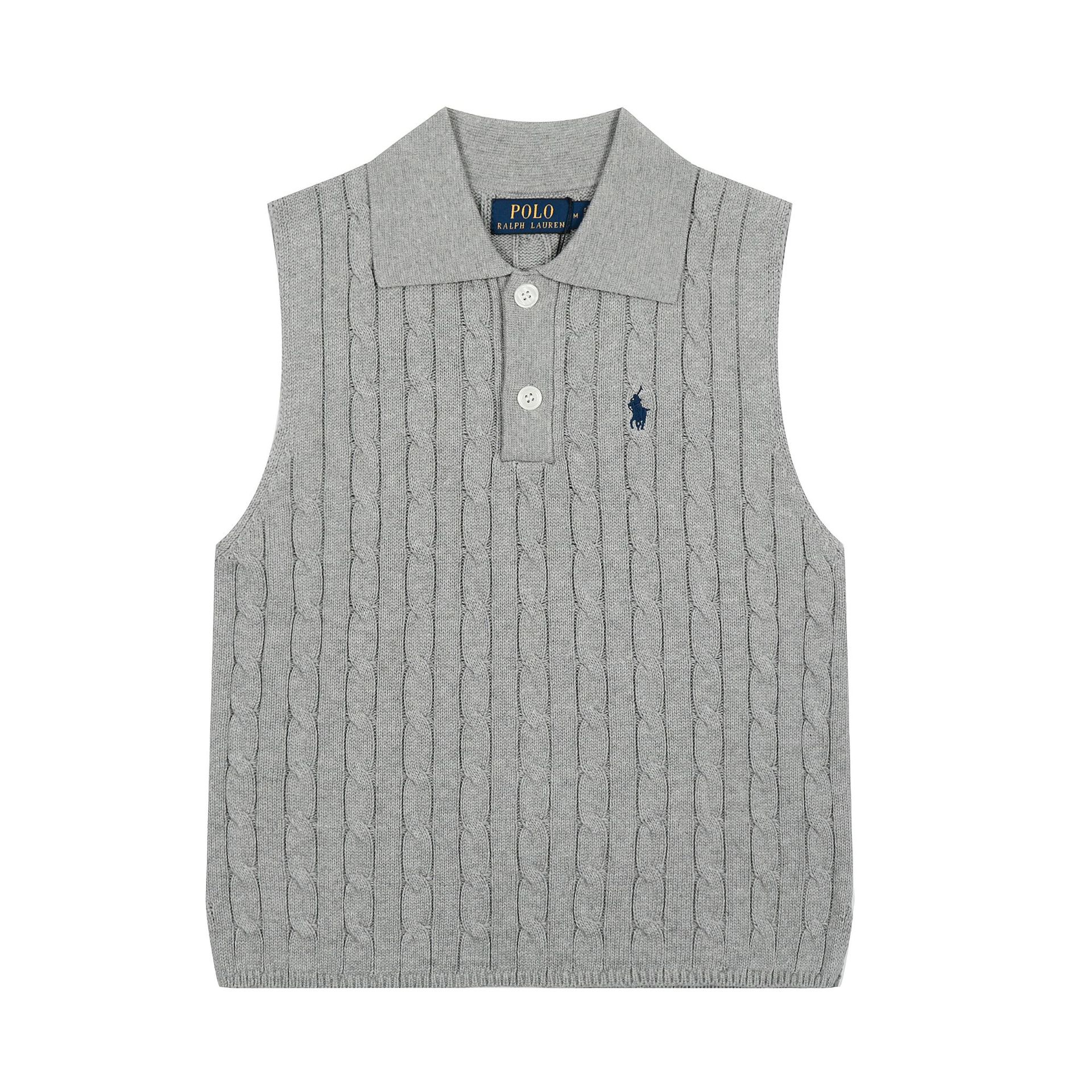 In Stock~Rl Raffia Twist Pony Logo Embroidery Polo Collar Vest Knitted Vest Women's T-Shirt Sleeveless Knitted Sweater Women