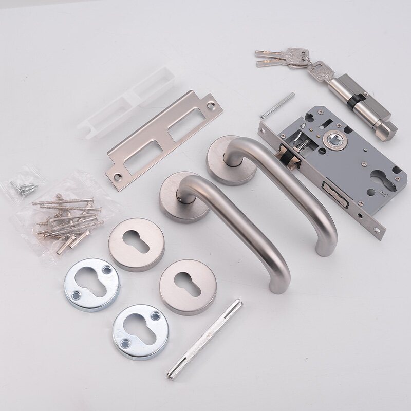 Cerradura dividida de una sola lengua de acero inoxidable, puerta cortafuego de doble curva, cerradura de manija, dormitorio, baño, manija de puerta de madera, fábrica al por mayor