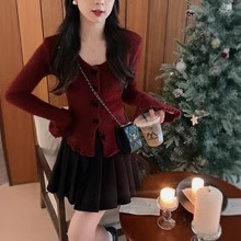 레드 내부 백업 보우 스웨터 게으른 하이 엔드 니트 카디건 최고 여성의 가을과 겨울