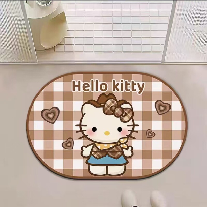 可爱复古kitty硅藻泥地垫浴室洗漱间吸水防滑地垫入户玄关装饰垫|undefined