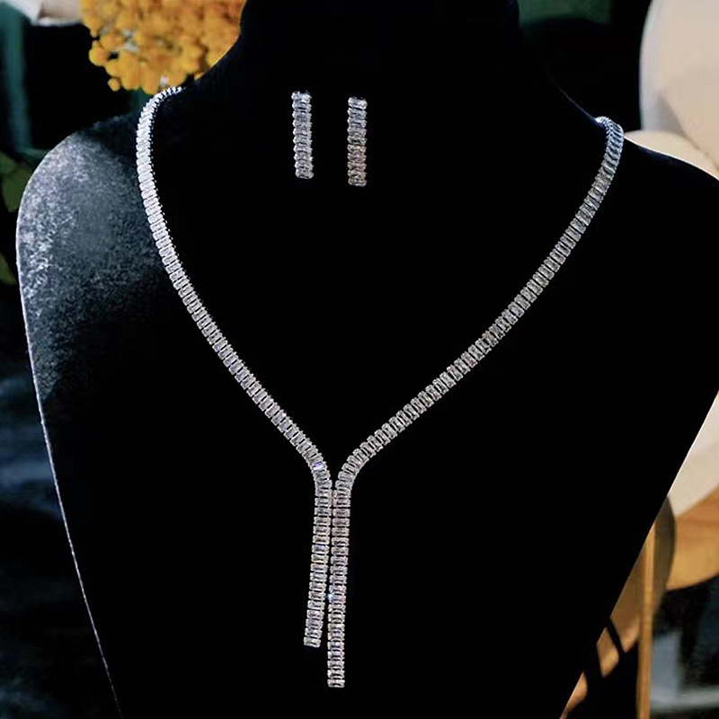 42g Weight Artificial Rhinestones Inlay Material Jewelry Set Classification Earrings + Necklace Quantity Holiday, Banquet Occasion Copper Material Geometric Pattern Women's Gender Plating Design Simple Style Style Copper Plating Geometric Artificial Rhinestones Jewelry Set 6