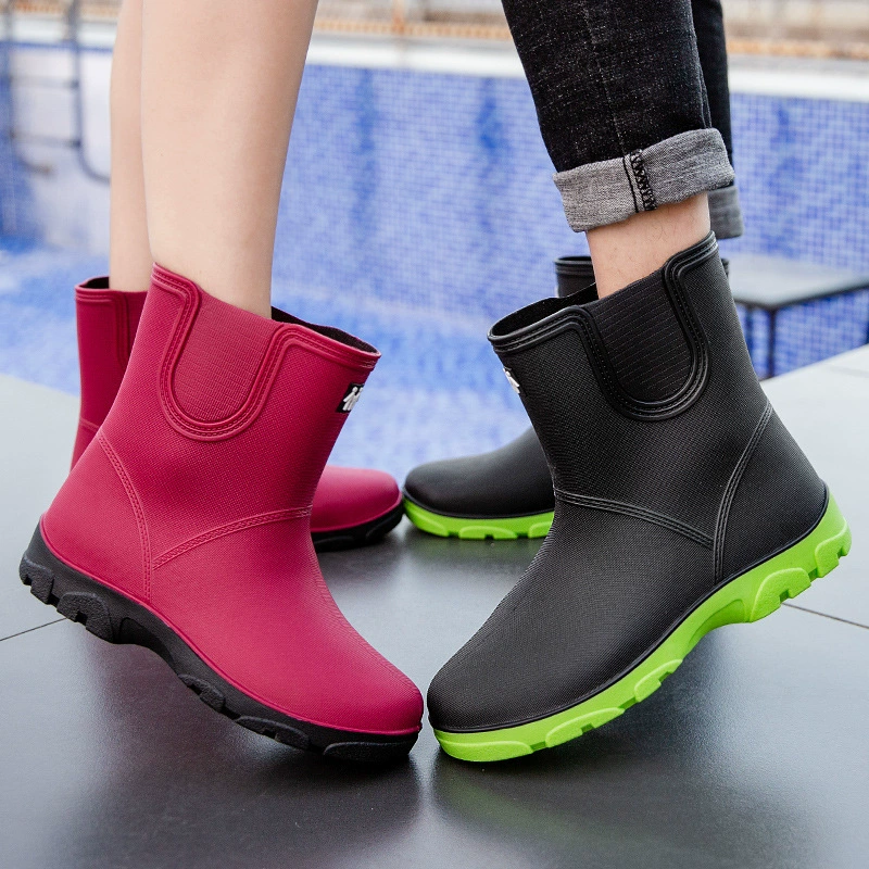 Трансграничная мода короткие дождевые сапоги пара толстая подошва снаружи носить дикую водонепроницаемую обувь нескользящая кухонная резиновая обувь водонепроницаемая автомойка обувь