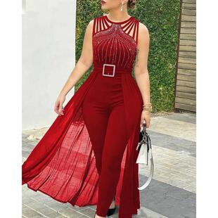 F 84406 Sleeves Lace-Up Jumpsuit �o�佉���B�wѝ �羳