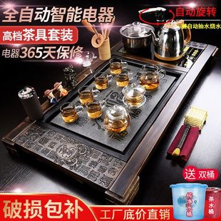 Jusen Kung Fu Tea Set suit Household Complete Set of Automatic High-Grade Purple Sand Teapot Cup Solid Wood Tea Tray Table Accessories