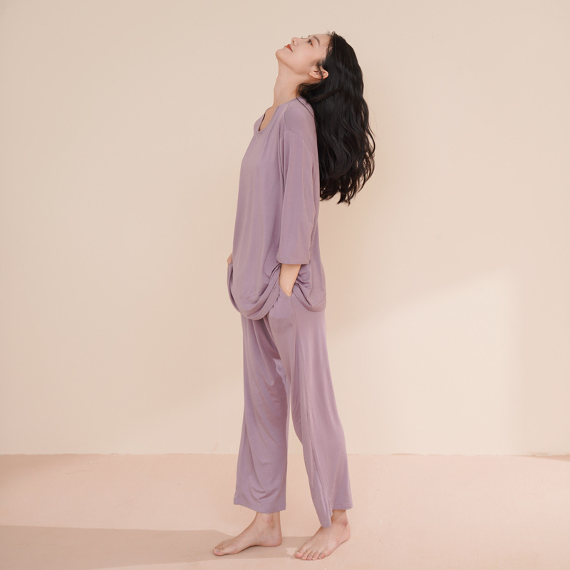 Maternity Pajamas for Women, Spring Modal with Chest Pads, Three-Quarter Sleeves, Adjustable, Plus Size, Summer Sweat-Absorbent Postpartum Wear