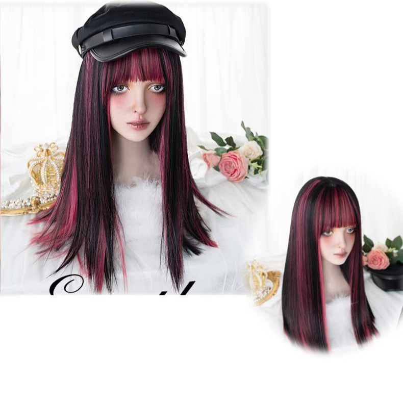 Wig Gothic Dark Style Wig Long Straight Hair Black Red Pink Colorful Gradient Highlights Jk Sexy Loli Lolita Wig Gothic Dark Style Wig Long Straight Hair Black Red Pink Colorful Gradient Highlights Jk Sexy Loli Lolita