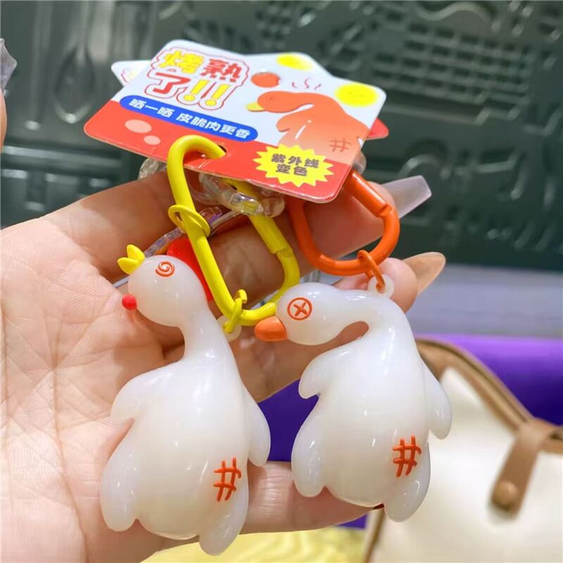 Color-Changing Roast Duck Pendant Large Keychain Uv Detection Stress-Relief Roasted Food Pendant Duck That Changes Color under Light
