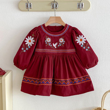 女童连衣裙春秋款圣诞女宝打揽红色丝绒长袖婴儿包屁衣爬服姐妹装