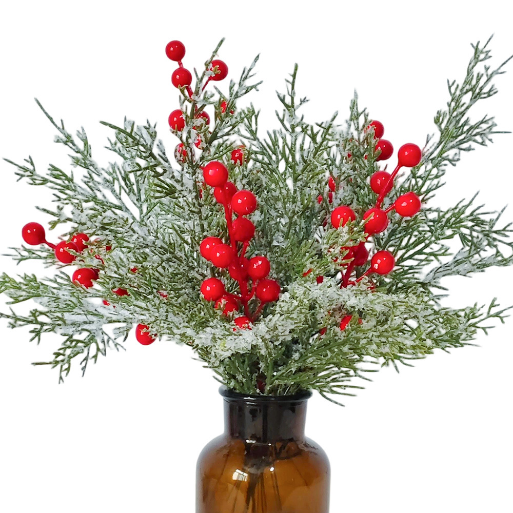 Amazonas imitación de pinos y cipredes ramo ramo floral de bayas rojas DIY decoración floral Navidad pinos adornos de mesa de comedor en el hogar