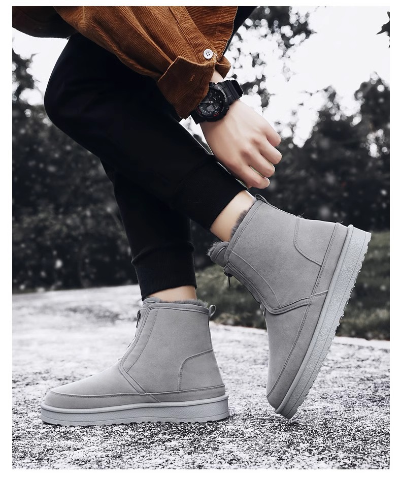 Snow boots for men's winter casual warmth New Classic Men Woman Boots Zipper Snow Boots Chestnut Warm Low Medium Top Boot_voghion.com