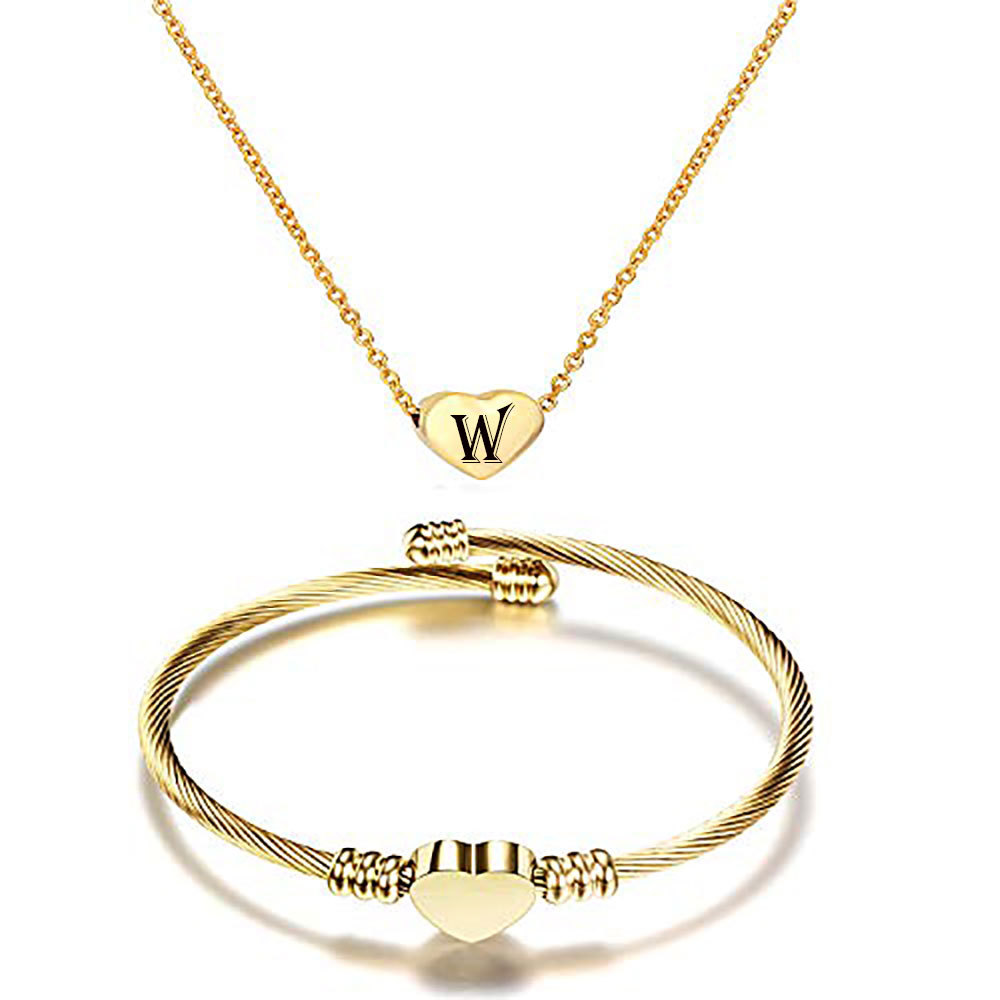 Fashion Heart Shape Titanium Steel Bracelets Necklace 1 Set