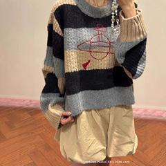 vivi土星刺绣重磅针织开衫薇薇安复古风加厚毛衣外套女士