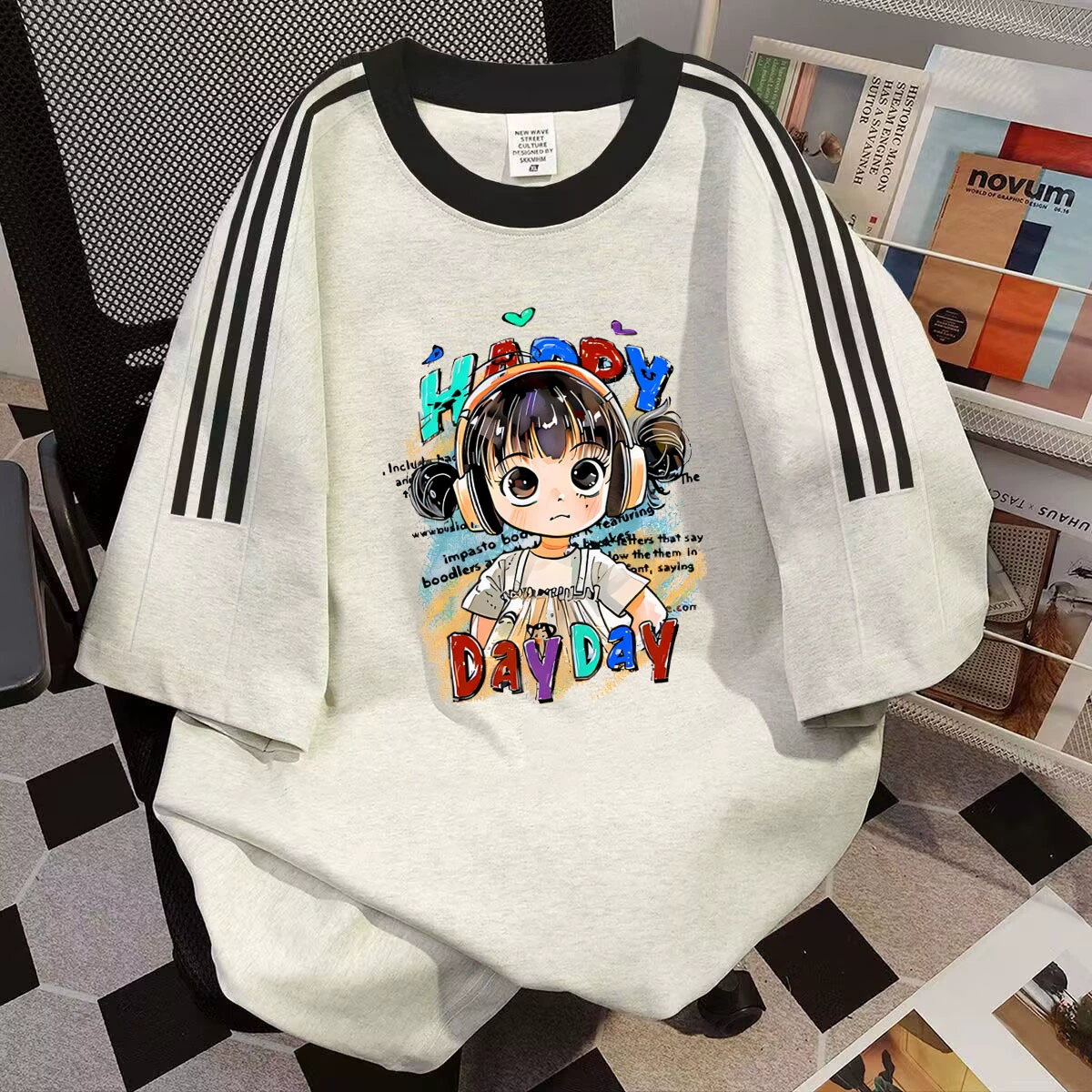 Футболка реглан с короткими рукавами в американском стиле ретро с тремя полосками для девочек, летние свободные топы с половиной рукавов для учащихся младших и старших классов средней школы