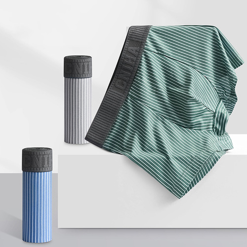 Milk Silk Men's Underpants, Breathable Striped Youth Four-Point Men's Sports Pants, Trendy Flat-Square Underwear