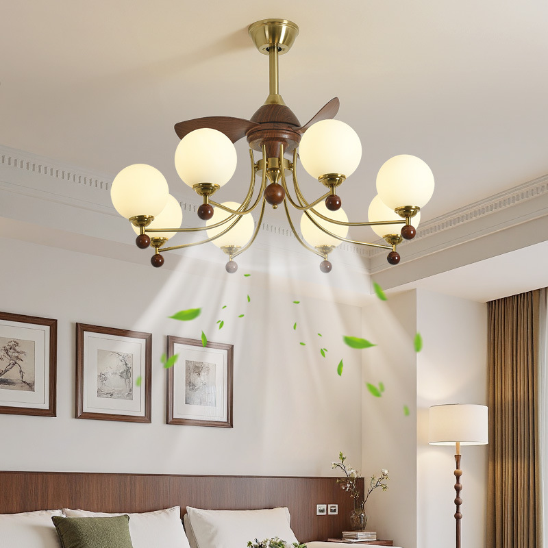 Lámpara de ventilador de techo de sala de estar de estilo antiguo, diseñador retro francés, lámpara de restaurante de frijol mágico, candelabro de ventilador de pasillo de Guangdong Zhongshan