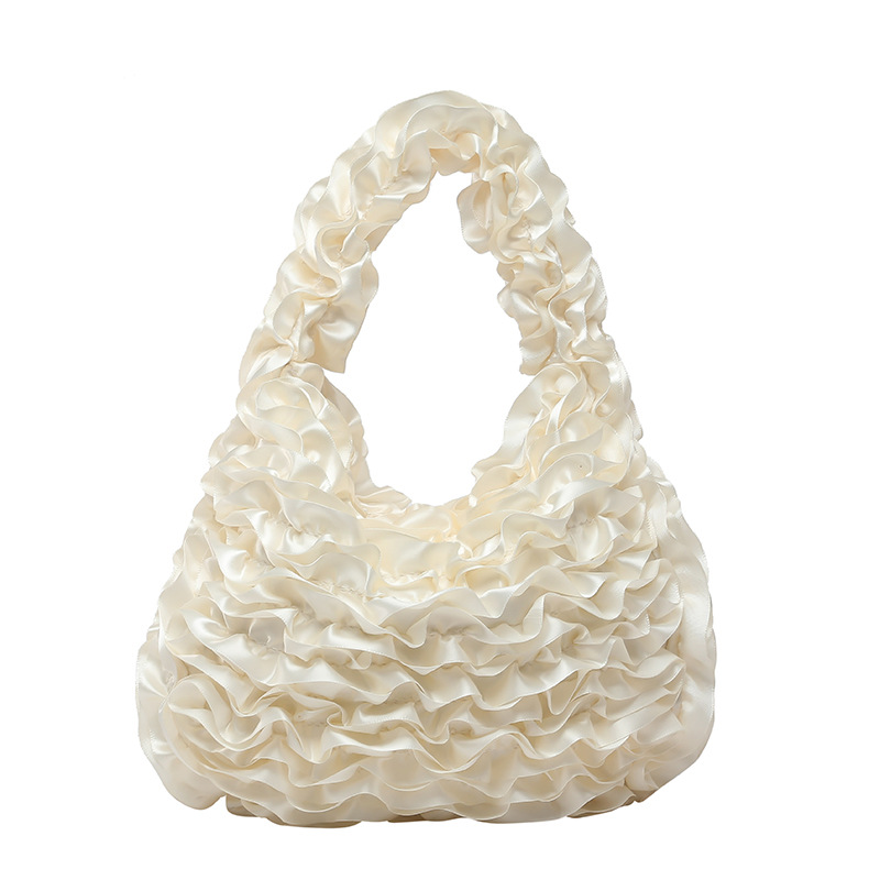Bolsa de crema de diseño de nicho 2025 verano nuevo bolso femenino plisado pétalo bolso de moda de gran capacidad
