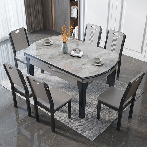 Light luxury slate dining table and chair combination, modern and simple retractable and foldable solid wood square and round dual-purpose restaurant dining table
