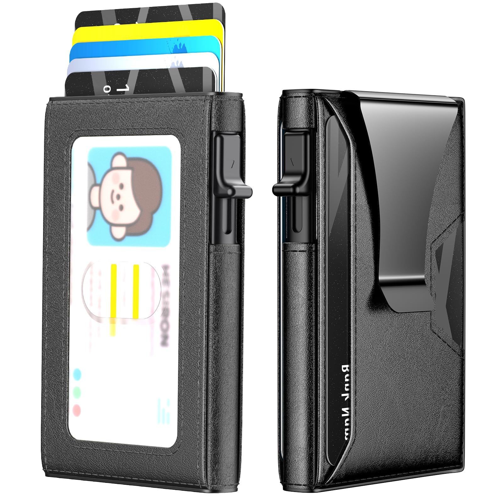 Cartera multifuncional portátil de Amazon multi-tarjeta de control de acceso tarjeta de identificación RFID antirrobo cepillo cartera hombre