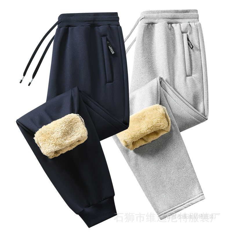 Foreign Trade European Size Cross-Border Amazon Popular Lamb Fleece Pants for Young and Middle-Aged Men, Autumn and Winter Fleece-Lined Casual Wide-Leg Pants