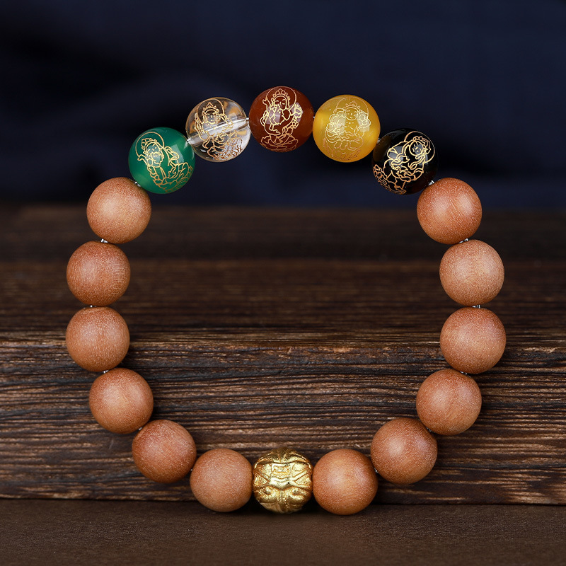Indonesian Barbie Laoshan Sandalwood Five-Way God of Wealth Bracelet Women's 2025 New Zodiac Year Dragon Gift Wooden Buddha Beads