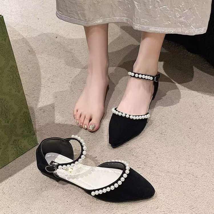 Fairy Wind con falda de punta lateral sandalias vacías de verano 2026 nuevo ballet con cuentas suaves zapatos de noche
