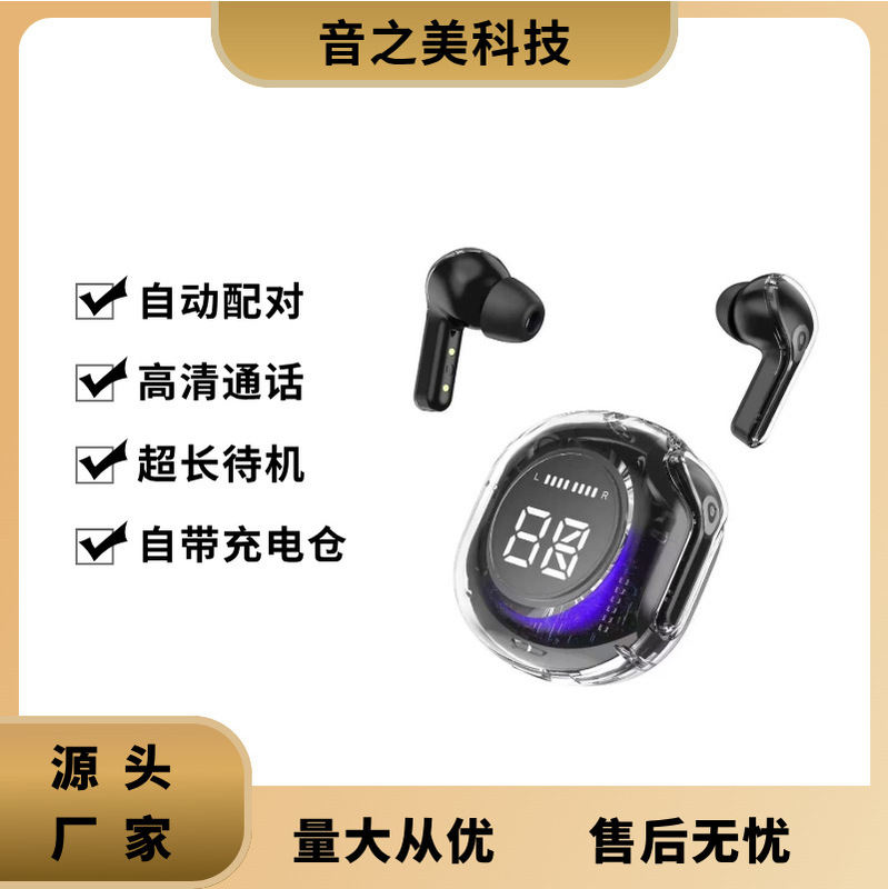 Cross-Border Hot Selling Air39 Transparent Bluetooth Headset Hk6 Sports Headset T8 High-Definition Digital Display Ultra-Long Battery Life Headset