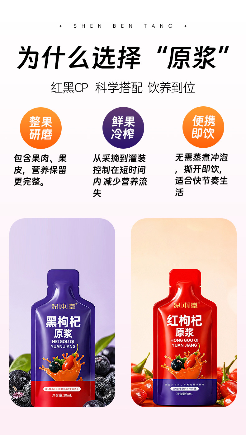 Goji Berry Juice Gift Box Red and Black Goji Concentrate Sachets Portable Wellness Drink overview