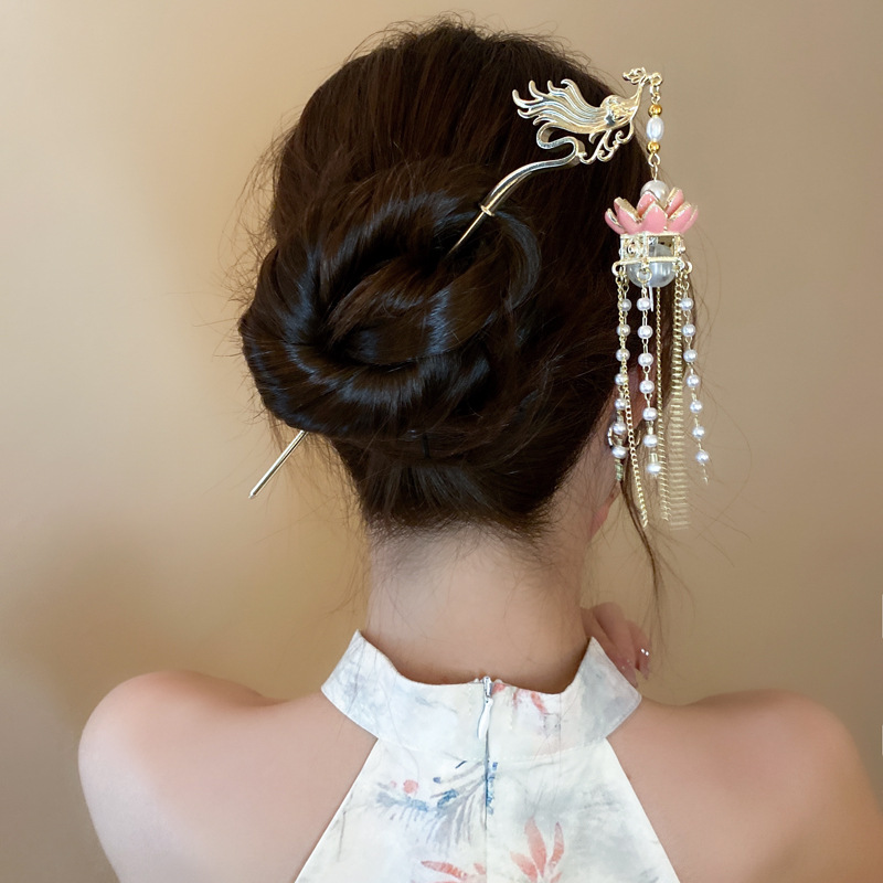 Women's Gender Chinoiserie Style Women's Chinoiserie Flower Butterfly Metal Hairpin